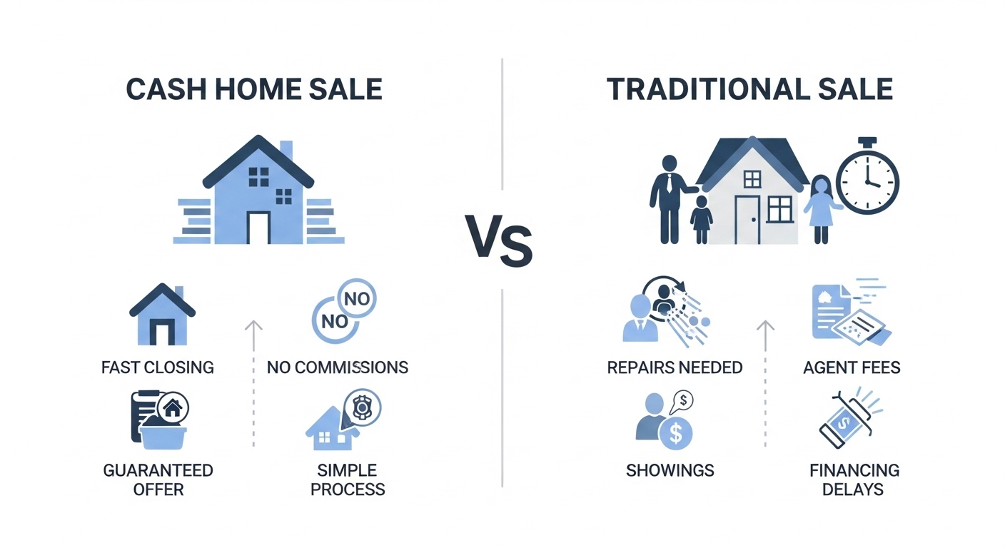 Comparison table showing cash sale versus traditional sale metrics